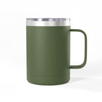Camping Coffee Tumbler 15oz — Retro Badge "Adventure Awaits" Insulated Mug
